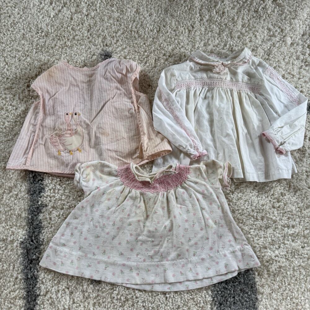 Vtg Lot 3 Piece Baby Girl Clothes Tops Dress Shirt 6 Mo 24 Months Pink Duck Rose
